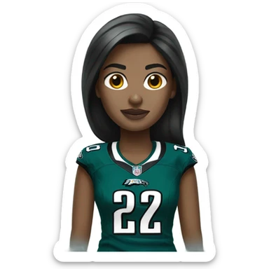 White female dark hair wearing Philadelphia Eagles jersey sticker