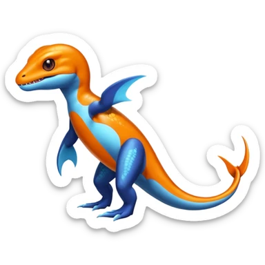 Shiny Black Koraidon-Latios-Salamander-Fakémon-hybrid-creature (full body) with orange belly sticker