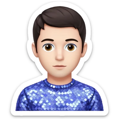 Jonathan Bailey with dark brown hair, pale periwinkle sequin outfit sticker