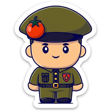 Tomato wearing Napoleon Bonaparte's bicorne hat and military officer uniform sticker