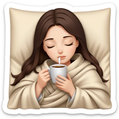 girl brunette inside a blanket sipping coffee eyes closed sticker