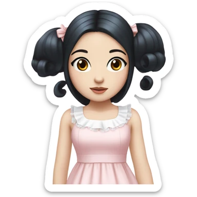 sweet lolita straight black hair blue eyes white skin light pink dress sticker
