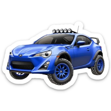 Dirty raced jacked 2013 scion fr-s ultramarine off road 4wd monster tedneckBaja dessert stadium rock racer number 86 with long travel suspension, shiny silver wheels, exaggerated wide black fender flares  sticker