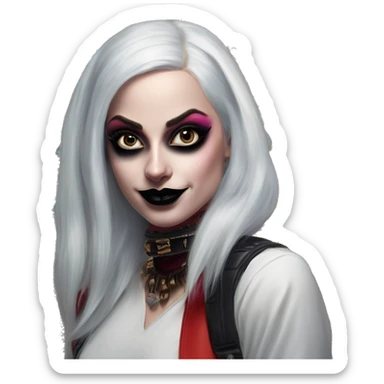 Arabic programmer in Harley Quinn style, oil paint, mysterious eyes, intricate lips, masterpiece portrait, odd perspective, beautiful, desirable, logical sticker