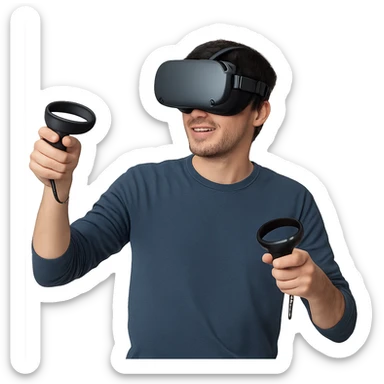 person with a VR headset and two VR controllers sticker