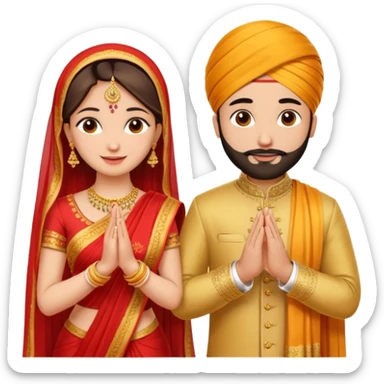 Two hands in a engagement..One hand of groom and one hand of bride. Bride dress - red/yellow saree. groom- light orange punjabi (oonly hands will be visible in the image) sticker