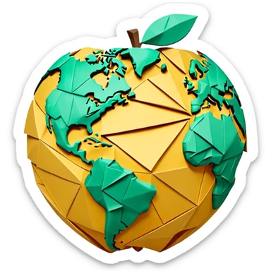 3D render of Papier-Mâché Globe made entirely of folded origami paper, sharp creases, cardboard texture, matte finish, visible paper grain, craft aesthetic, Apple emoji style, isolated on white background --v 6.0 sticker