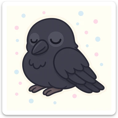 Make the raven a much darker color, nearly black, while keeping it cute and sleepy in chibi stickers style. sticker