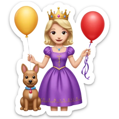 queen wearing dress, holding balloon dog sticker