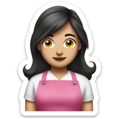 A white girl with long dark hair in pink apron sticker