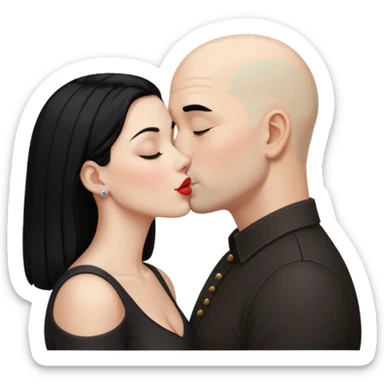 👩🏻‍❤️‍💋‍👨🏻 this one but the man should be bald. white woman with black hair and white bald man kissing sticker