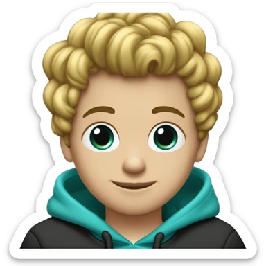 Garçon aux cheveux bouclés brun mèche de cheveux blanche à gauche yeux turquoises porte un sweat-shirt noir et trois piercings noir à l'oreille droite  sticker