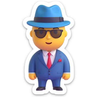 gangster character, 3D emoji style, sharp suit, fedora, confident stance sticker
