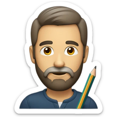 a man with a beard and a pencil behind his ear sticker