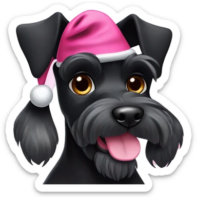 Black schnauzer with pink Christmas hat sticker