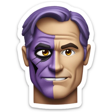 two-face, harvey dent, batman villian, right side of face purple sticker
