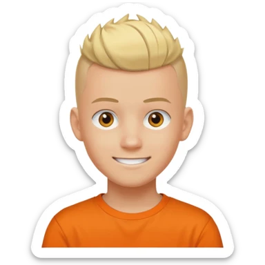 Blonde Buzzcut And Mohawk. Amber Eye. Orange Tshirt. White Sleeve. Teenage Boy sticker