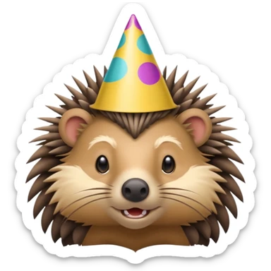 bust-up view of a porcupine with a party hat sticker