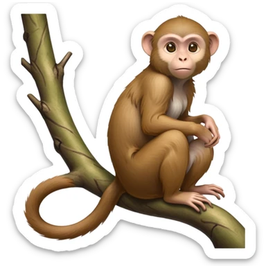 cinematic-Macaques-realistic-full-body-sitting-emoji,-slim-agile-frame-poised-on-a-branch,-long-tail-curled-slightly,-head-tilted-dramatically,-warm-brown-fur-soft-and-fluffy,-bright-playful-eyes-exuding-mischief,-simplified-yet-realistic-focused-features,-highly-detailed,-glowing-with-an-almost-sarcastic-glow sticker