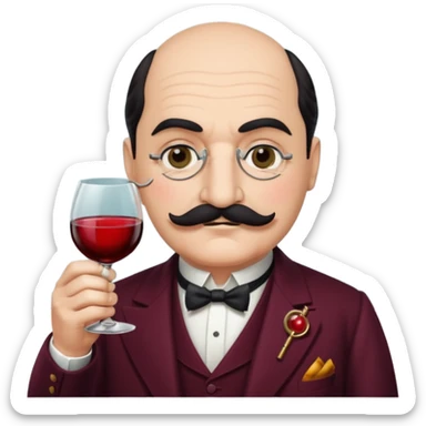 Hercule Poirot with a glass of wine sticker