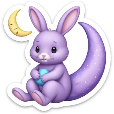 Lavender bunny holding a moon 🌙 🐰 sticker