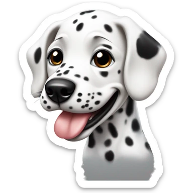 the head of a cute dalmatian puppy sticking out its tongue, from the front sticker