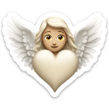 beige heart with white angel wings sticker