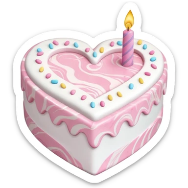 heart shaped birthday cake, pastel pink and white marbled, cute design sticker