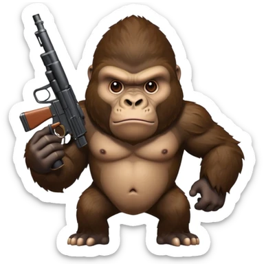 A mean gorilla holding a big gun sticker
