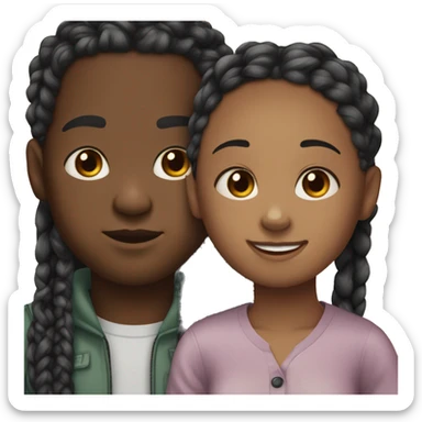 Realistic black girl with box braids and light skin boy with short curly hair and a short beard hugging sticker