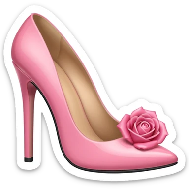 A 3D cartoon rose-pink high heel shoe with glossy finish and slim heel, elegant and feminine, isolated on plain background, Memoji-style. sticker