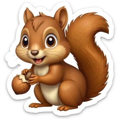 Squirrel with drool coming from mouth, hungry face, eyes fixed on acorn sticker
