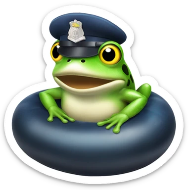 A policeman frog in an inflatable circle. sticker