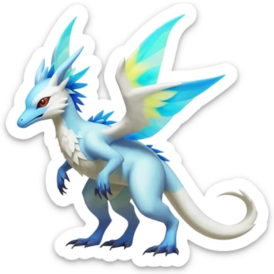 Colorful scaly flurry iridescent shiny bioluminescent translucent luminescent neon pastel bright pale Latias-Sergal-Vernid-Silvally-Renamon-Zeraora-Bastet-Fakémon-hybrid-fusion-creature, full body sticker