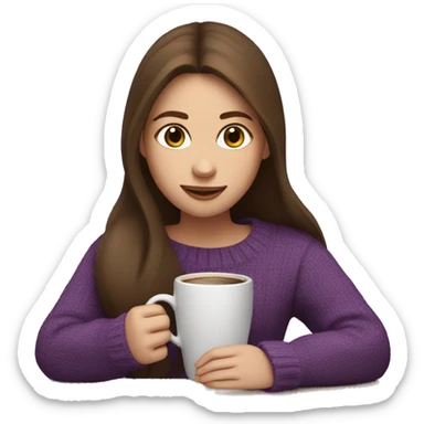 Girl with brown hair in a purple sweater drinking coffee sticker