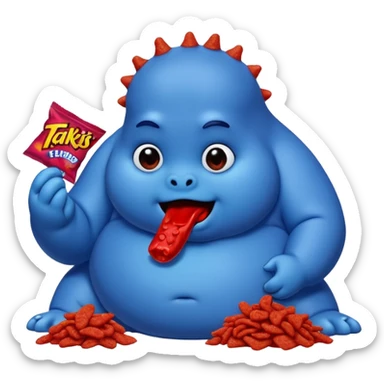 A fat blue takis Alive eating red takis sticker