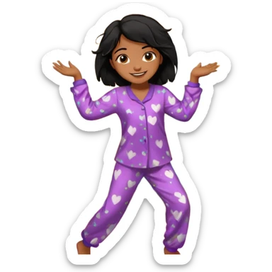 generate a pretty bratz brown skinned girl with messy black hair in pyjamas dancing in room sticker