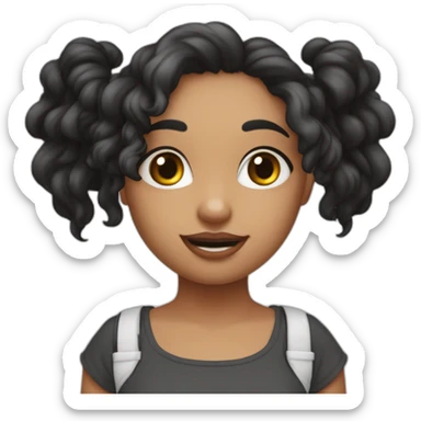 Una chica con dos coletas marrones con orejas de lobo ojos marrones una camiseta de manga corta de color negra con una media luna en medio y mangas de rallas blancas y negras sticker