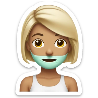 Chica trigueña con cabello corto haciéndose una mascarilla facial  sticker
