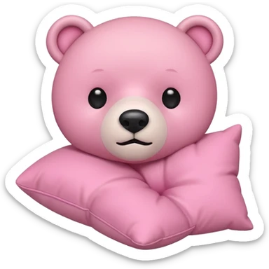 pink bear holding a pillow, true iPhone emoji style, extremely flat, minimal, iconic, simple black dot eyes, small round nose, basic mouth, soft pink color, no fur texture, no shading, no text sticker