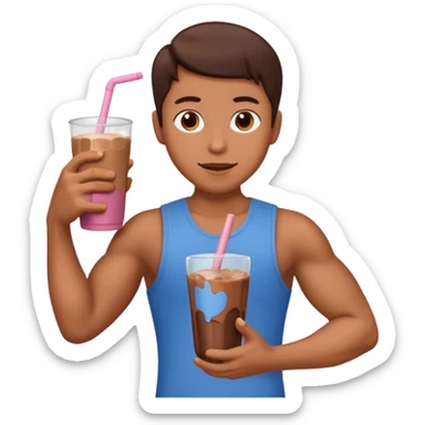 one flexed arm holding a choclate milk  sticker