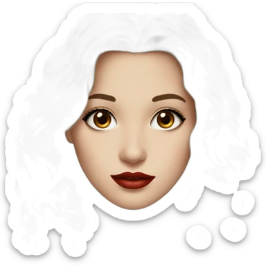 Beautiful young white woman with long brown waved hair brown eyes black eyelashes red lips sticker