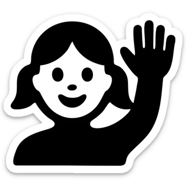 The face of an activist girl waving her hand in a blue T-shirt sticker