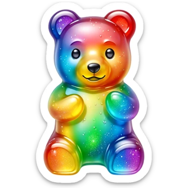 Rainbow transparent gummy bear with sparkles around  sticker