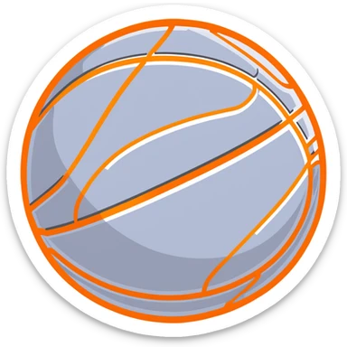 luxurious silver basketball, shiny metallic silver surface with orange seams sticker