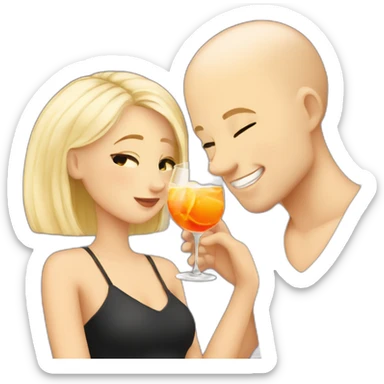 cute blonde girl with her bald boyfriend drinking a Spritz sticker
