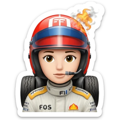 drifting car with tires smoke and a driver with a f1 helmet into the car sticker