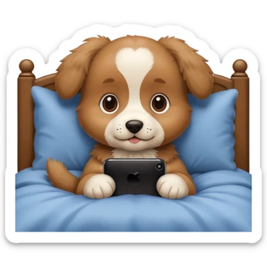  puppy in bed with phone sticker