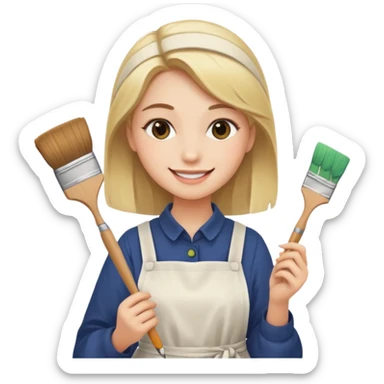 Young Women painting smilling tablier sticker