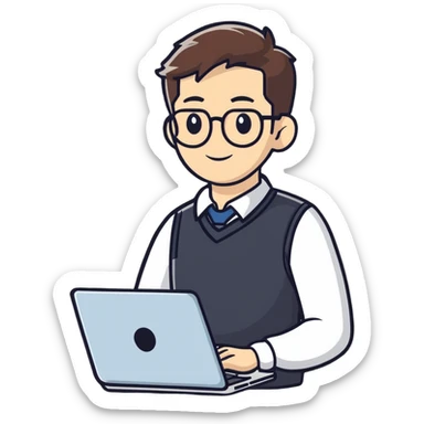 Male office worker casual clothes with laptop sticker